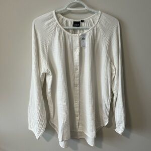 GAP White Crinkle Gauze Boatneck Button-Front Top